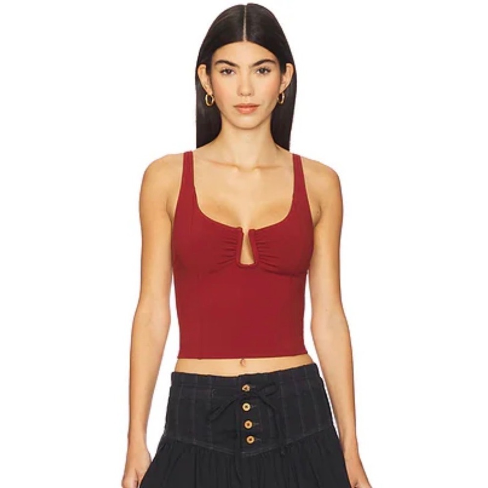Free People Intimately Ahead of the Curve Cami Wine Red Notched Tank Top Large
